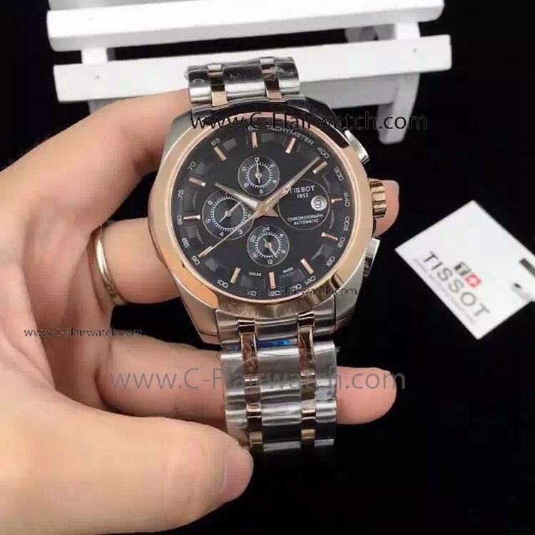 Copy Tissot T-Trend Couturier Black Dial 2-Tone Rose Gold Watch